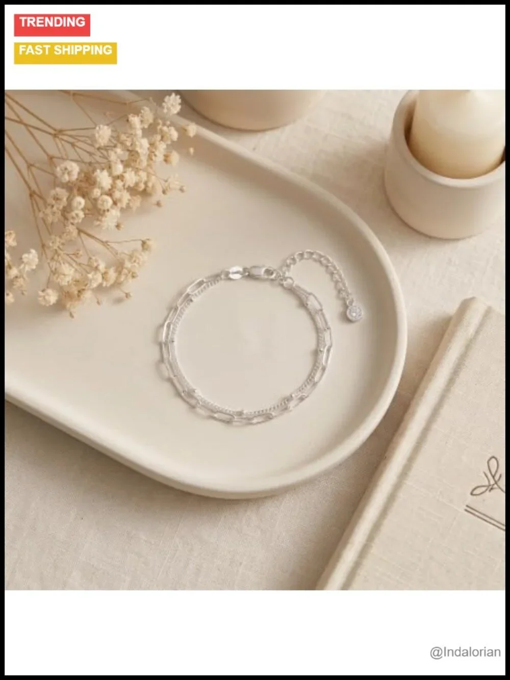 925 Sterling Silver Bracelet Set Paperclip & Bead Chain Stackable